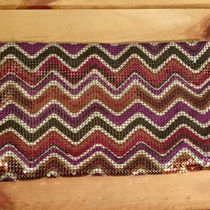 Vintage 80s(?) Whiting & Davis Mesh Purse Clutch Multicolor Chevron Pattern - Rare and Hard to Find