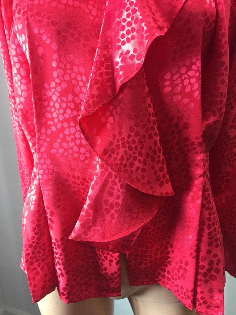 Vintage Notations Womens Red Blouse Ruffled Front Long Sleeves Polyester Top Button Front 6