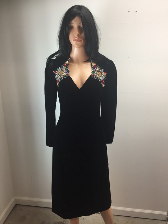 Vintage Black Velvet Embellished Cocktail Formal D