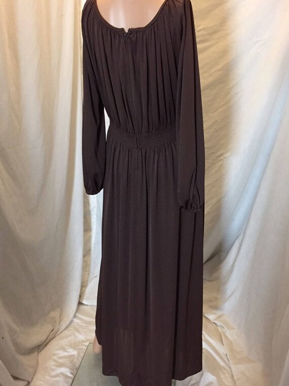 Vintage 60s 70s Disco Long Brown Polyester Dress … - image 7