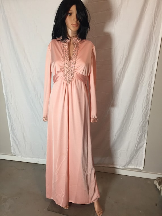 Vintage 50s/60s Formal Gown: Milgrim Pale Pink Evening Dress With Beaded  Sleeves - Etsy