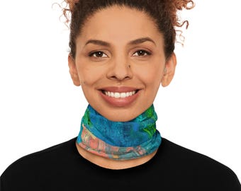 Leichtes abstraktes Art Print Neck Gaiter, Stirnband, Kopftuch (Original Gemälde Design Druck - Morgenreflexion)