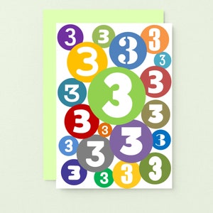 Carte 3e anniversaire garçon | Carte d'anniversaire de 3 ans | Trois ans | Carte d'anniversaire colorée de 3 ans pour fille | Non sexiste | SE2063A6