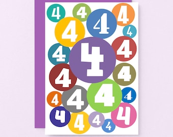 4th Birthday Card | Fourth Birthday | Age Four Years Old Birthday Card | Happy Birthday Card For Four Year Old | SE2064A6