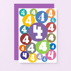4ème carte d'anniversaire | Quatrième anniversaire | d'anniversaire de quatre ans | Carte de joyeux anniversaire pour enfant de quatre ans | SE2064A6