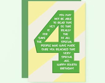 Four Years Birthday Card | 4th Birthday Card | Fourth Birthday | Age Four Years Old Birthday Card | SE6004A6