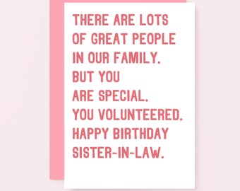 Funny Birthday Card For Sister-In-Law | Brother's Wife | Sister In Law Card | Wife of Sister | Sis-In-Law | For Sister-in-Law | SE2019A6