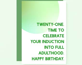21st Birthday Card, 21 Years Old, Twenty First Birthday Card, Milestone Birthday 21 Birthday Card, Twenty One Birthday | SE2053A6