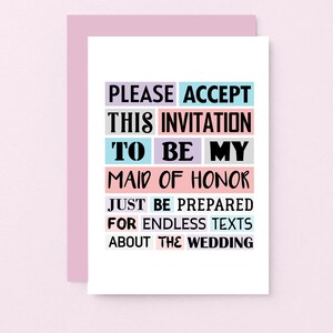 demoiselle d'honneur drôle | serez-vous ma demoiselle d'honneur | Proposition de demoiselle d'honneur | Invitation drôle | Fête de mariage | SE0187A6_US