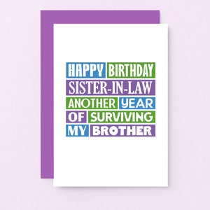 Funny Sister-in-Law Birthday Card | Sister in Law Card | Sis-In-Law | For Sister-in-Law | SE0182A6
