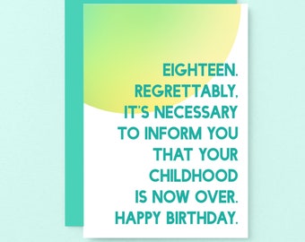 Funny 18th Birthday Card | Funny Card For Eighteenth Birthday | Eighteen Years Old | SE2051A6