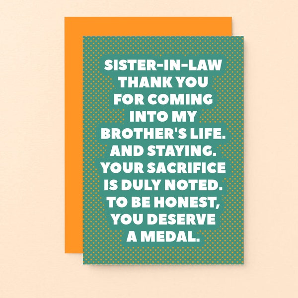 Funny Sister-in-Law Birthday Card, Brother's Wife, Sister In Law Cards, Thank You Sis-in-Law, SE2705A6