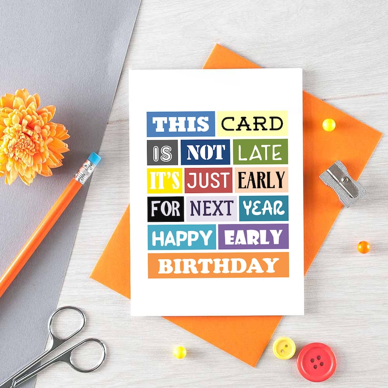 Funny Belated Birthday Card Happy Early Birthday Happy | Etsy