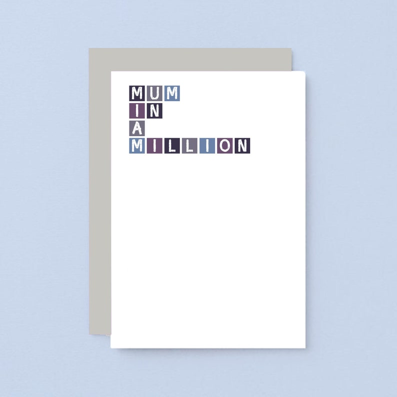 May include: A white card with the words "MUM IN A MILLION" spelled out in colorful squares.