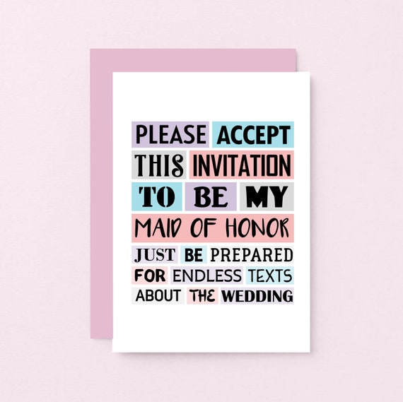 Funny Maid Of Honor Card Will You Be My Maid Of Honor Maid Etsy