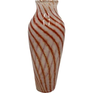 Vtg MCM Art Glass Vase White Burnt Orange Swirl Design Opaline? 12&quot; Core RARE