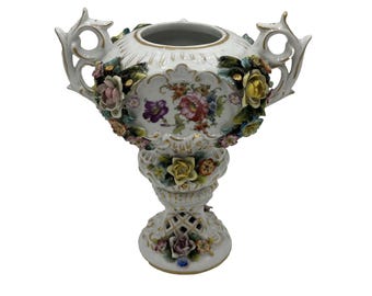 Antique Royal Vienna Potpourri Urn / Vase MARKED 19th Century Floral Flowers 8"
