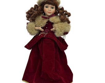 Vtg Telco Motionette Victorian Porcelain Doll 19&quot; Christmas Animated EUC Video