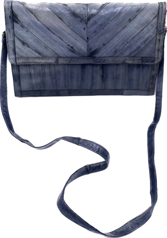 Vtg Eel Skin Leather Handbag Clutch Purse Grey Cha