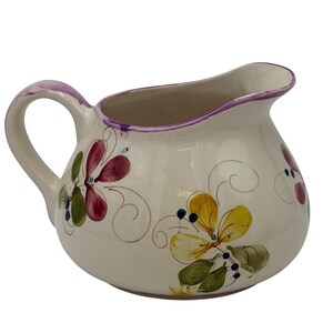Vtg Secla Pottery Squat Pitcher Portugal Handpainted Vase Floral Cottage Core