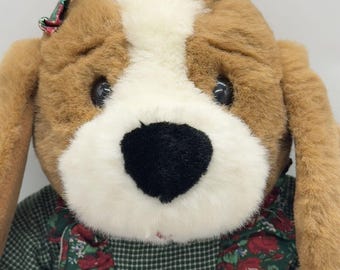 Vtg Commonwealth Brown Dog Plush Dress Christmas Stuffed Animal Toy Floppy Ears