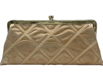 Vintage Julius Resnick JR Florida Gold Clutch Purse Handbag 1960s KISS Lock Core