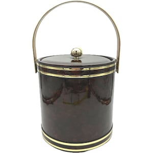Vtg  MCM Faux Tortoise Shell Brown Marbled Vinyl Padded Ice Bucket Handle Core