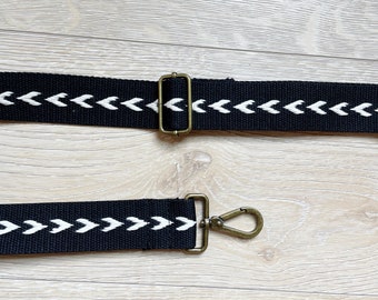 Cross body strap • 1.5" wide cross body strap • black and white cross body strap • black purse strap • removable cross body strap