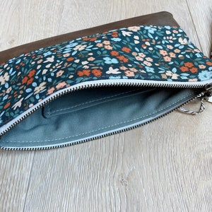 Green and orange floral wristlet Faux leather wristlet wristlet phone pouch small purse bridesmaid gift clutch gift for her image 3