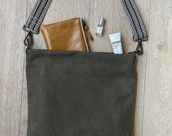 Canvas Hobo Bag • hobo purse • green hobo purse • slouchy cross body bag • slouchy purse • cross body bag • canvas hobo bag • hobo handbag