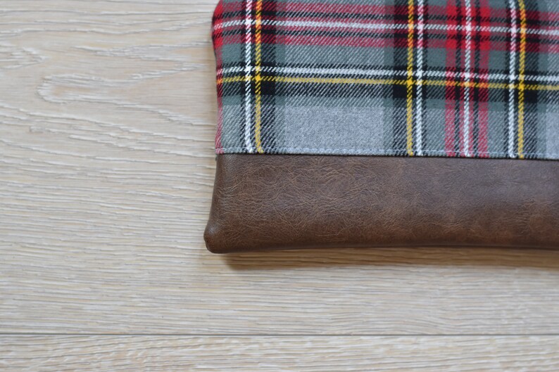 Gray Black and Red Plaid Flannel Wristlet Faux Leather - Etsy