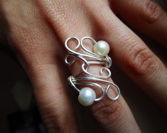 Pearl Statement Ring, June Birthstone Ring, Anniversary Ring