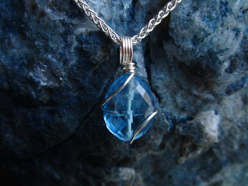 Swiss Blue Topaz Necklace, Genuine Blue Topaz Pendant, December Birthstone Necklace image 6