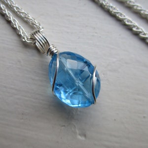 Swiss Blue Topaz Necklace, Genuine Blue Topaz Pendant, December Birthstone Necklace image 1