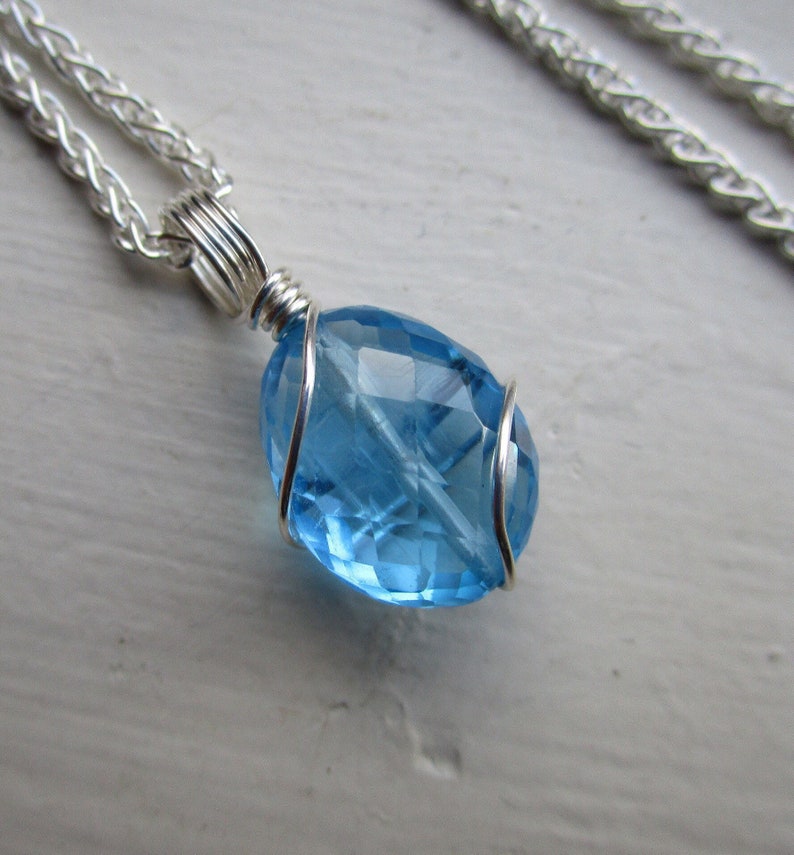 Swiss Blue Topaz Necklace, Genuine Blue Topaz Pendant, December Birthstone Necklace image 1