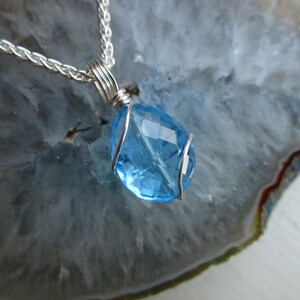 Swiss Blue Topaz Necklace, Genuine Blue Topaz Pendant, December Birthstone Necklace image 4