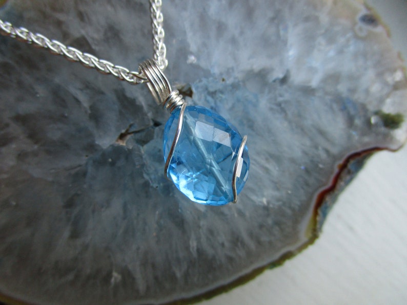 Swiss Blue Topaz Necklace, Genuine Blue Topaz Pendant, December Birthstone Necklace image 4