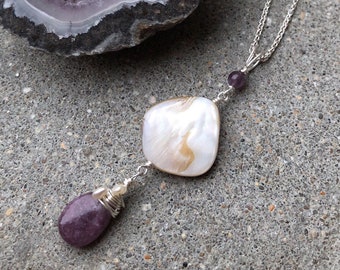 Amethyst and Mother of Pearl Shell Necklace