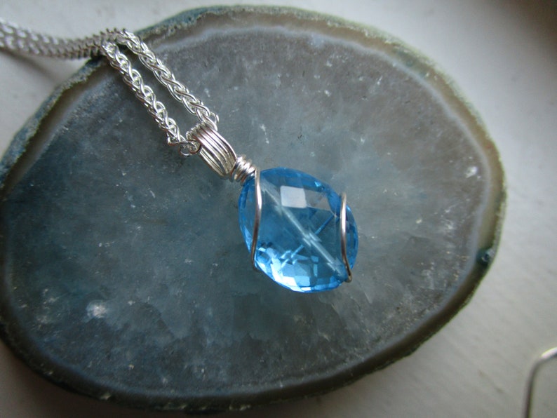 Swiss Blue Topaz Necklace, Genuine Blue Topaz Pendant, December Birthstone Necklace image 3