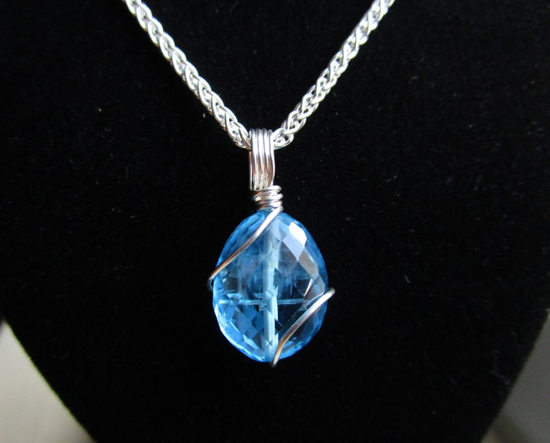 Swiss Blue Topaz Necklace, Genuine Blue Topaz Pendant, December Birthstone Necklace image 2