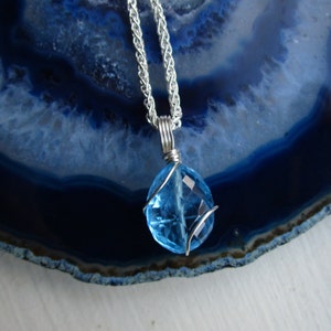 Swiss Blue Topaz Necklace, Genuine Blue Topaz Pendant, December Birthstone Necklace image 5