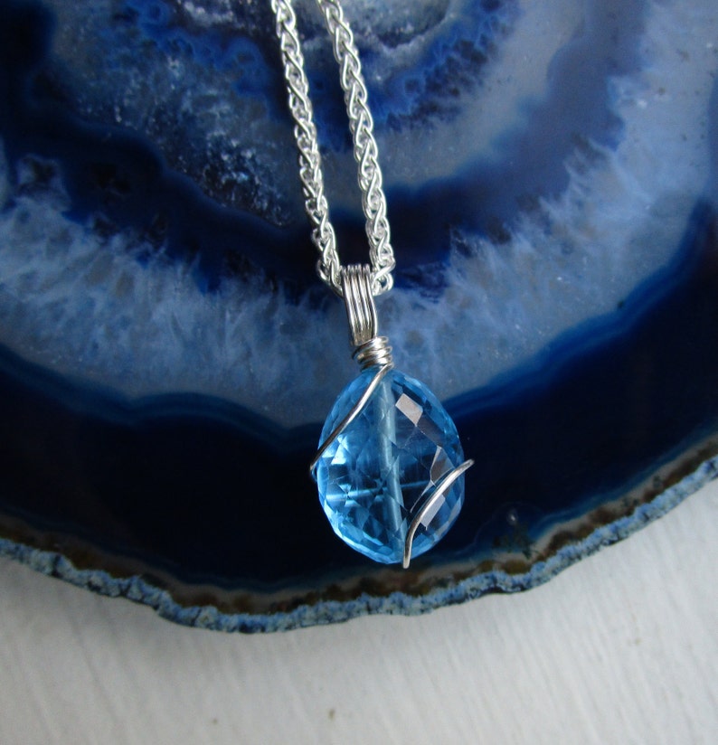 Swiss Blue Topaz Necklace, Genuine Blue Topaz Pendant, December Birthstone Necklace image 5