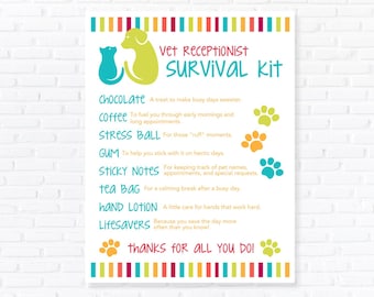 Kit di sopravvivenza per receptionist di uno studio veterinario, stampabile, da scaricare, modello modificabile 8,5x11 PDF, PNG e Canva