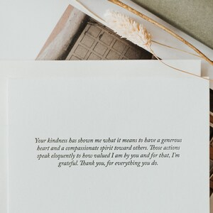 Gracias Tarjeta de felicitación Letterpress, Amigo, Mentor, Padre, Madre, Familia, Vecino, En blanco por dentro