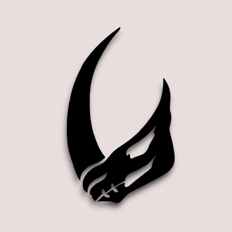 Puede incluir: Silueta en blanco y negro de una luna creciente con un dise&ntilde;o estilizado en su interior. El dise&ntilde;o se asemeja a una mano con un dedo curvado.