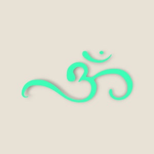 Peut inclure: Un symbole Om vert turquoise avec une ombre, un symbole courant dans l'hindouisme et le bouddhisme.