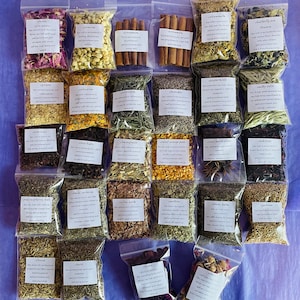 DIY apothecary organic herb kit for tea blends, aromatherapy sachets, candle making, spell jars, and more!