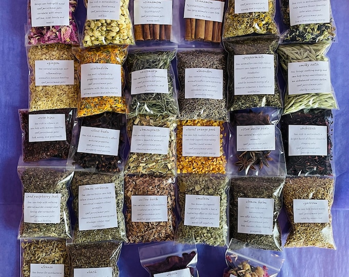 DIY apothecary organic herb kit for tea blends, aromatherapy sachets, candle making, spell jars, and more!