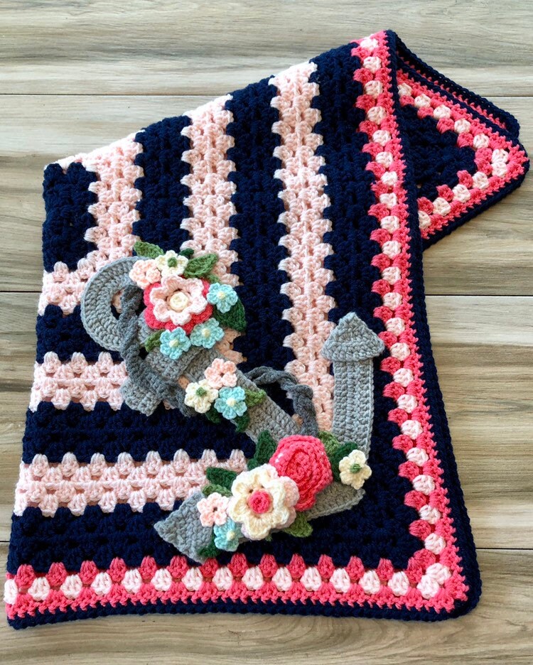 Handmade Nautical Baby Blanket - Crocheted Anchor Blanket ...