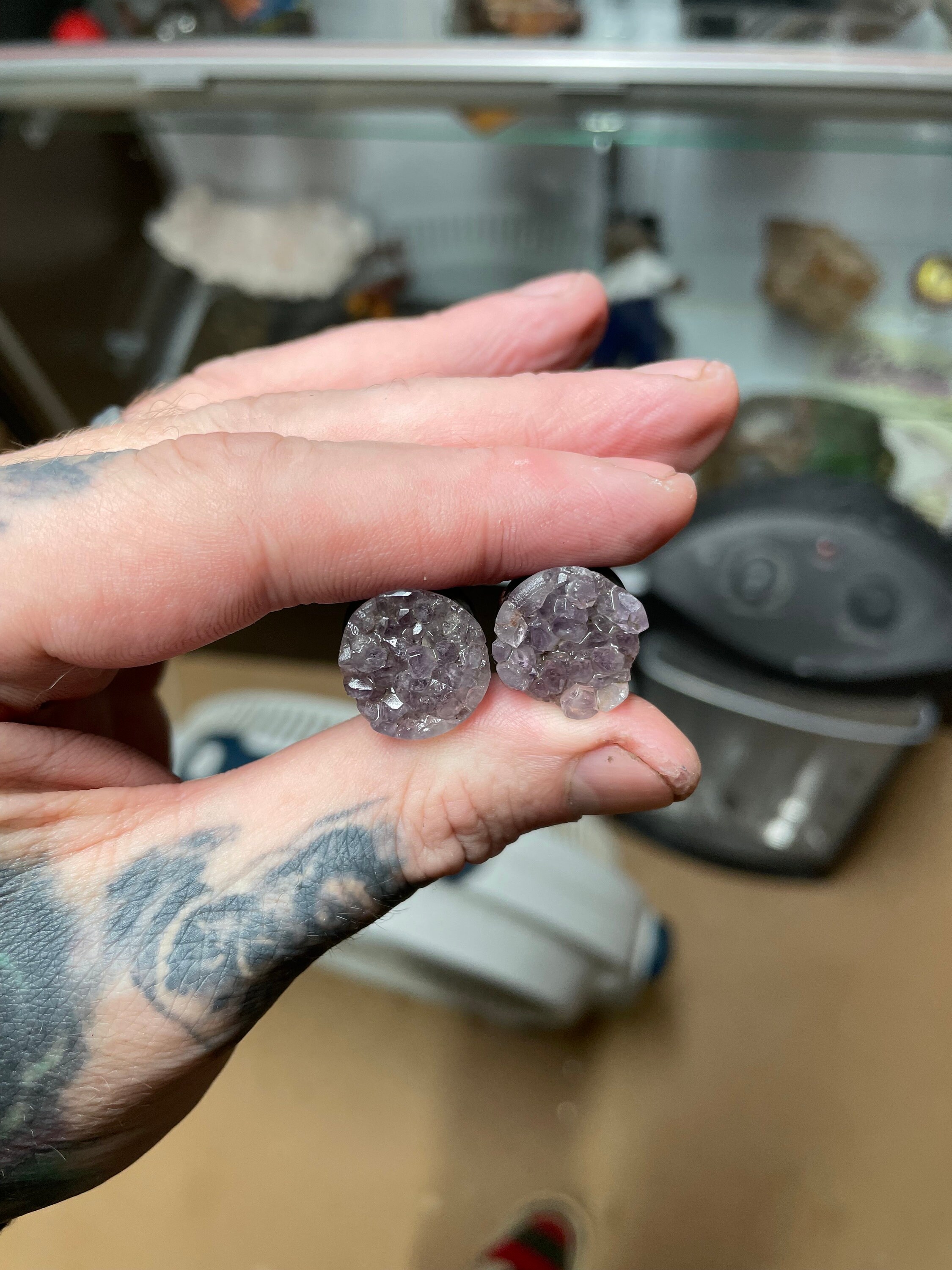 9/16" 14mm Purple Amethyst Druzy Crystal Plugs Double Flared Plugs and Tunnels 14J